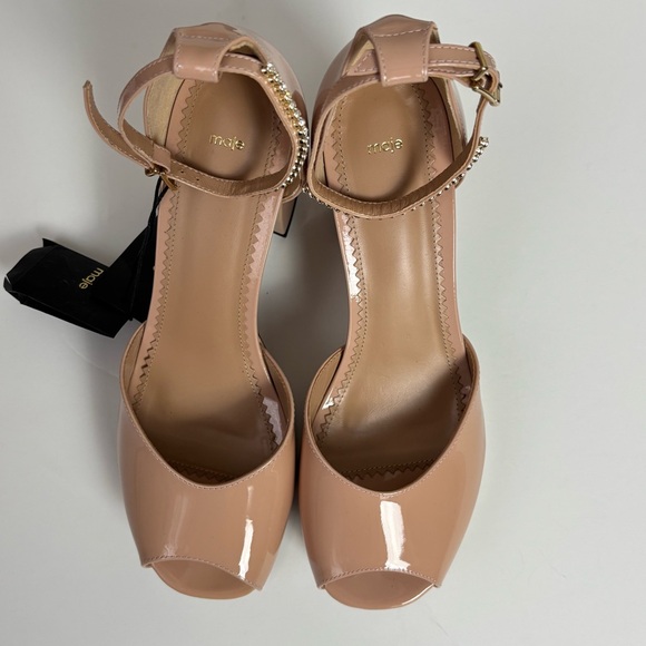 NEW Maje Elegant Nude Block Heel Sandals With Crystal Embellishments - Picture 6 of 14